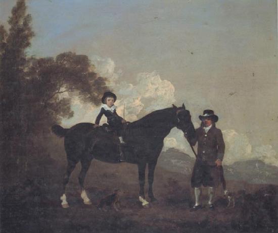 Thomas Gooch A Child on A Hunter Held by a Groom and Tow Terriers in a Landscape oil painting image